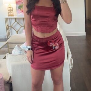 Elegant Red Satin Skirt